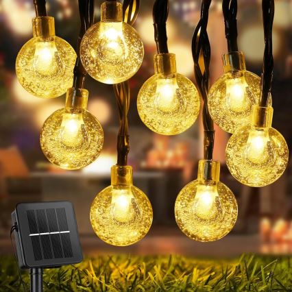Ghirlandă solară decorativă LED, 30 LED, 8 funcții, baterie 500 mAh, 6,5 m, IP67, alb cald