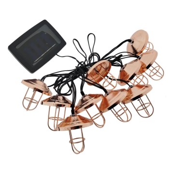 Ghirlandă solară LED, 10 LED-uri, 1,2 V, 300 mAh, 3,8 m, IP44, culoare cupru