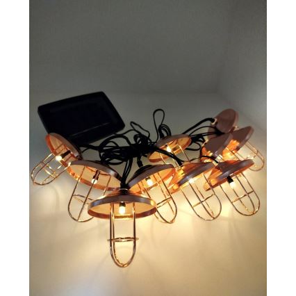 Ghirlandă solară LED, 10 LED-uri, 1,2 V, 300 mAh, 3,8 m, IP44, culoare cupru