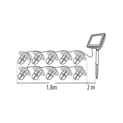 Ghirlandă solară LED, 10 LED-uri, 1,2 V, 300 mAh, 3,8 m, IP44, culoare cupru