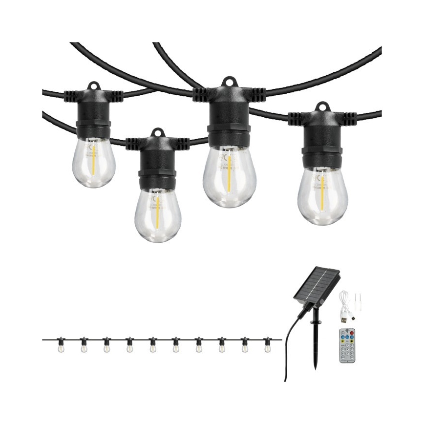 STARLIGHT NEO, șir solar decorativ LED reglabil, 10xE27/3,7V, 2700K, IP54, 1200 mAh, 11,5m + telecomandă