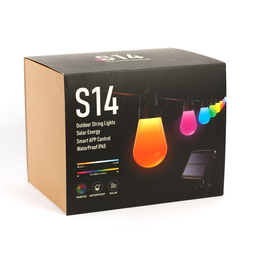 Ghirlandă solară LED RGBIC reglabilă 30xLED/1,3W/3,7/5V 2200 mAh 14,37 m IP65 neagră + telecomandă