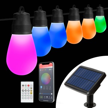Ghirlandă solară LED RGBIC reglabilă 30xLED/1,3W/3,7/5V 2200 mAh 14,37 m IP65 neagră + telecomandă