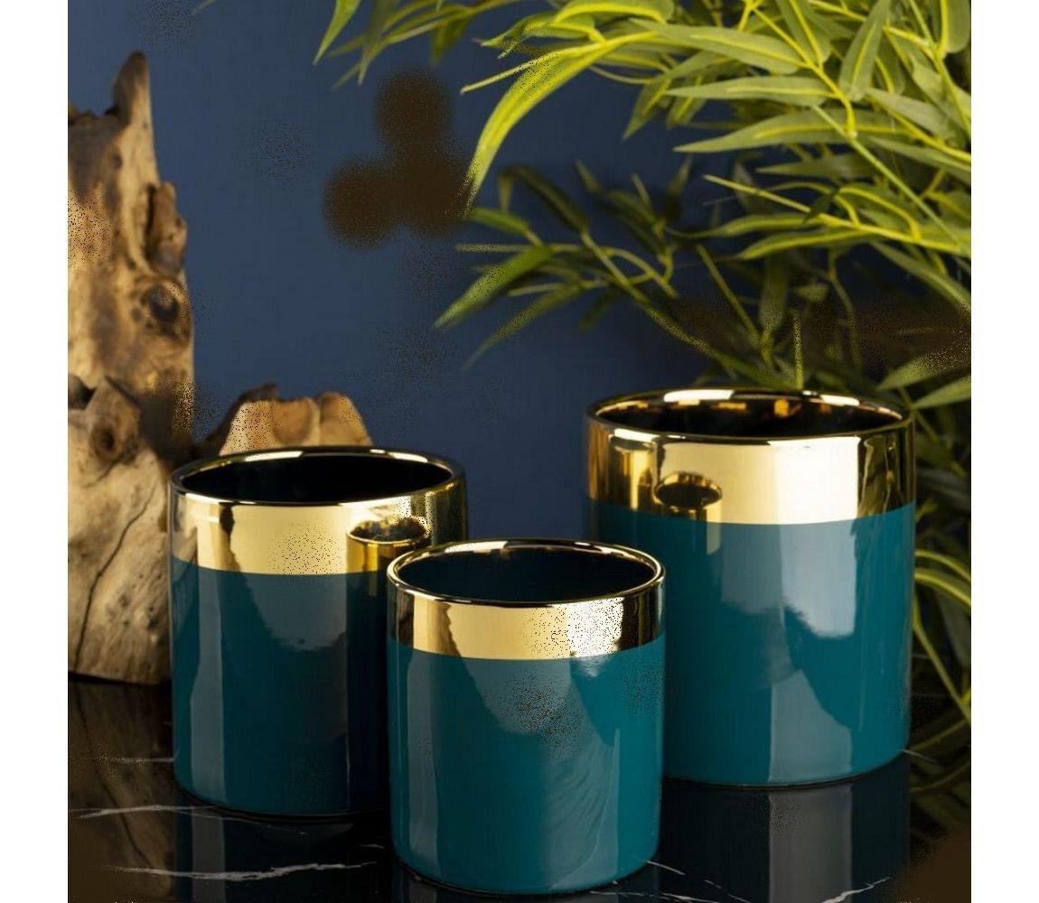 Ghiveci ceramic CINDY 15x15 cm verde/auriu