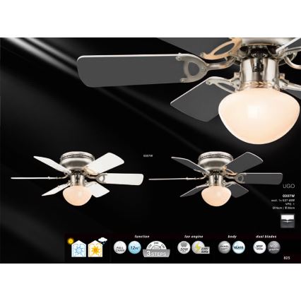 GLOBO 0307W - Ventilator pentru tavan UGO 1xE27/60W/230V