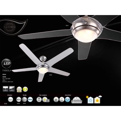 GLOBO 0344 - Ventilator pentru tavan FABIOLA 1xLED/20W/230V