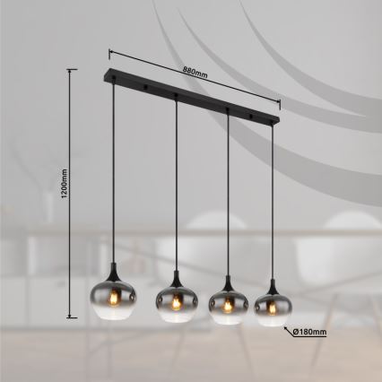 Globo - Lustră suspendată pe cablu 4xE27/40W/230V negru