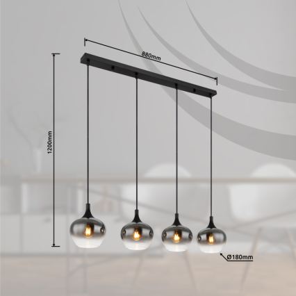 Globo - Lustră suspendată pe cablu 4xE27/40W/230V negru