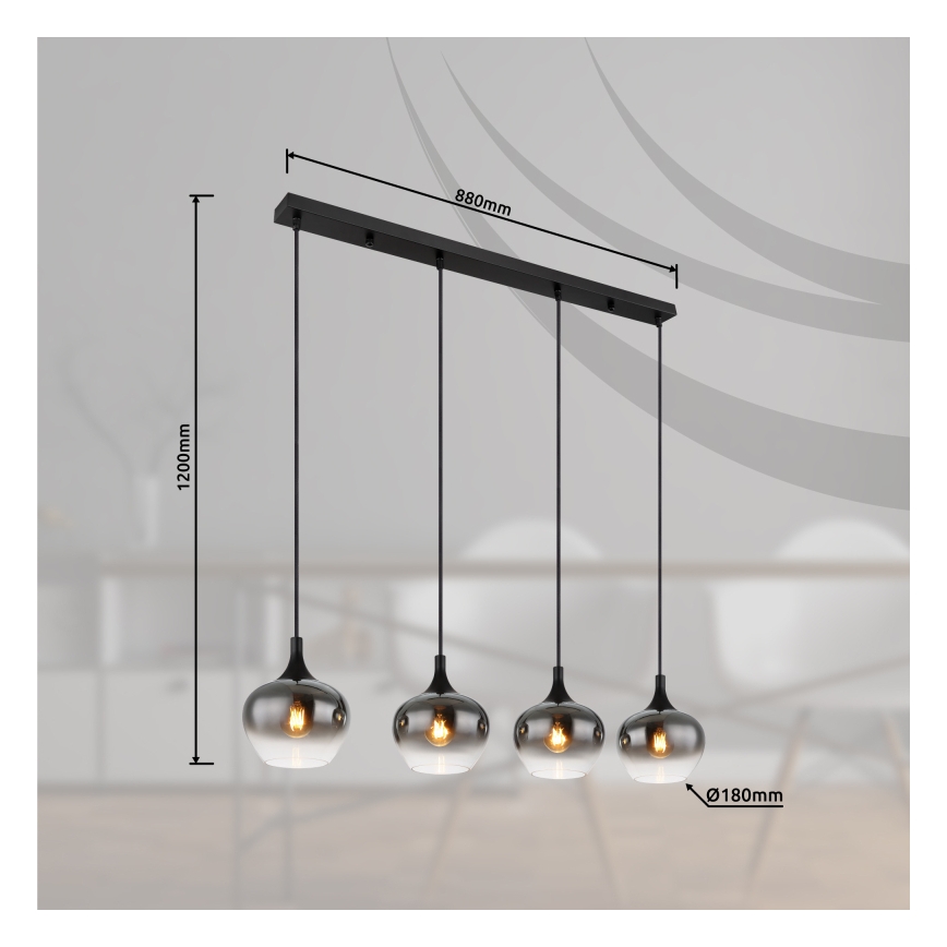 Globo - Lustră suspendată pe cablu 4xE27/40W/230V negru