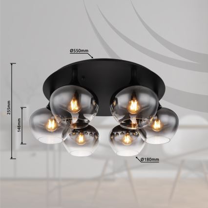 Globo - Lustră aplicată 6xE27/40W/230V, Ø 65 cm, negru