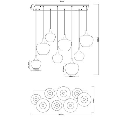 Globo - Lustră suspendată pe cablu 8xE27/40W/230V, finisaj cupru