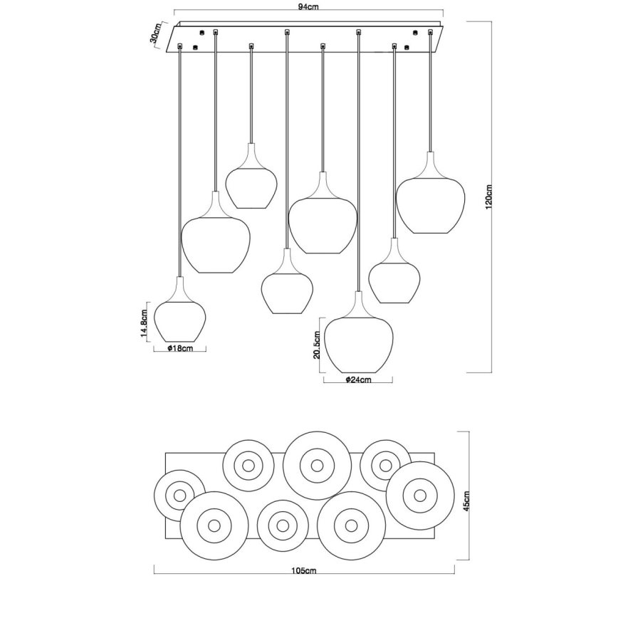 Globo - Lustră suspendată pe cablu 8xE27/40W/230V, finisaj cupru