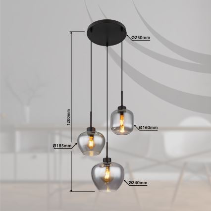 Globo - Lustră suspendată pe cablu 3xE27/40W/230V negru