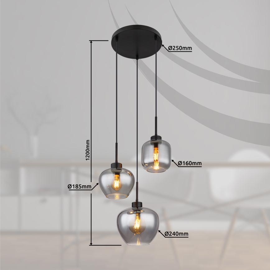 Globo - Lustră suspendată pe cablu 3xE27/40W/230V negru