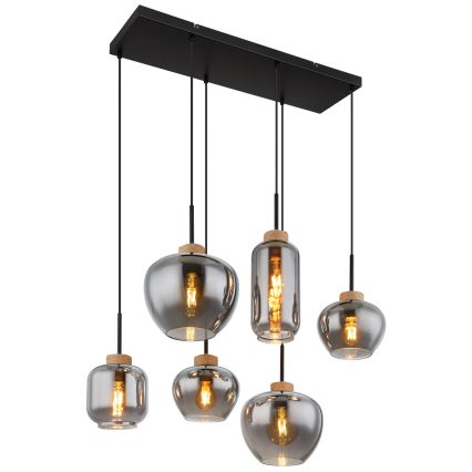 Globo - Candelabru suspendat pe cablu 6xE27/40W/230V negru