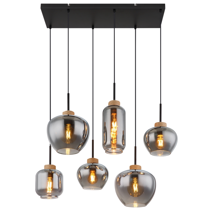 Globo - Candelabru suspendat pe cablu 6xE27/40W/230V negru