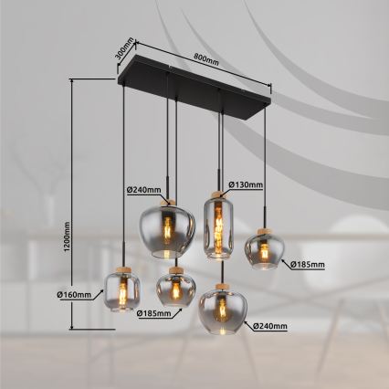 Globo - Candelabru suspendat pe cablu 6xE27/40W/230V negru