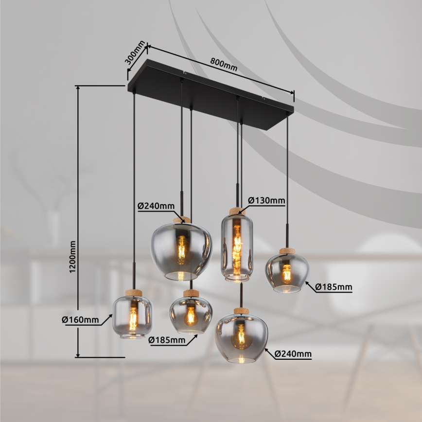 Globo - Candelabru suspendat pe cablu 6xE27/40W/230V negru