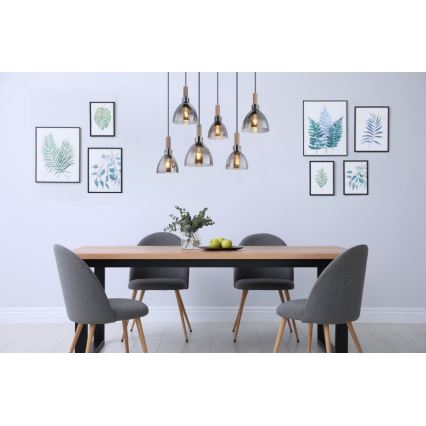 Globo - Lustră suspendată pe cablu 6xE27/6W/230V negru/fumuriu