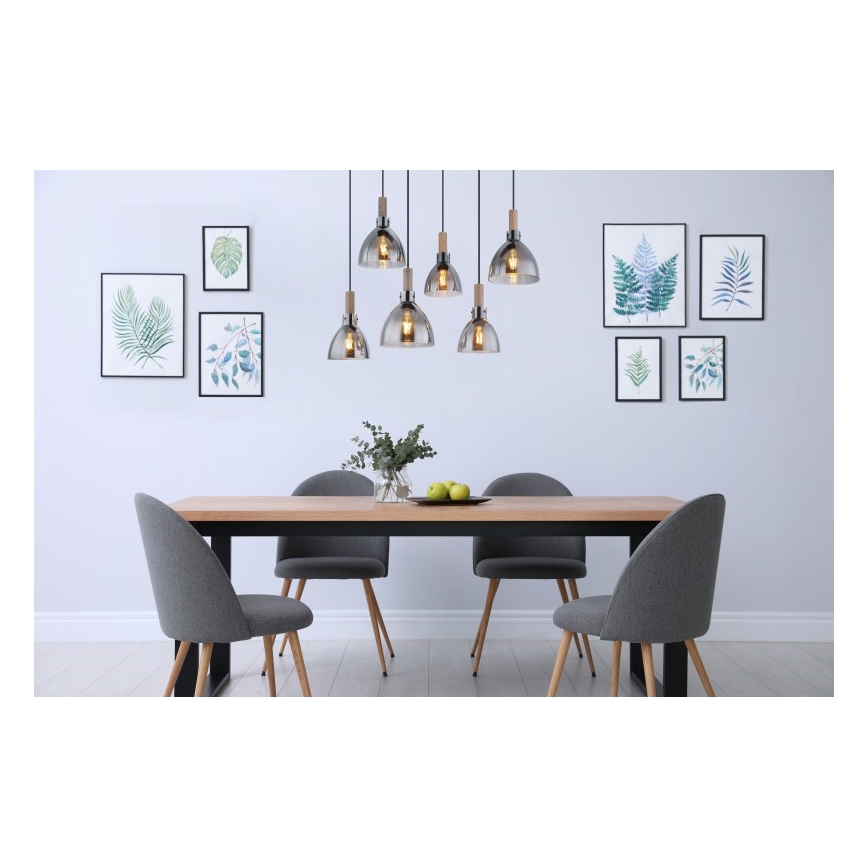 Globo - Lustră suspendată pe cablu 6xE27/6W/230V negru/fumuriu