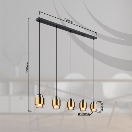 Globo - Lustră suspendată pe cablu 5xE27/40W/230V negru/alamă