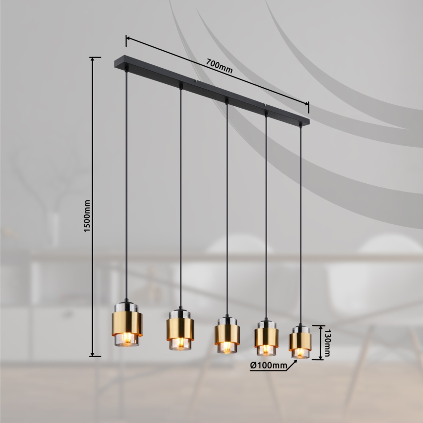 Globo - Lustră suspendată pe cablu 5xE27/40W/230V negru/alamă