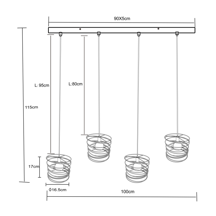 Globo 15640-4H - candelabru suspendat pe cablu TILLY 4xE27/60W/230V, negru