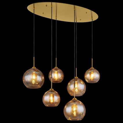 Globo - Lustru suspendat pe cablu 6xE27/60W/230V alamă