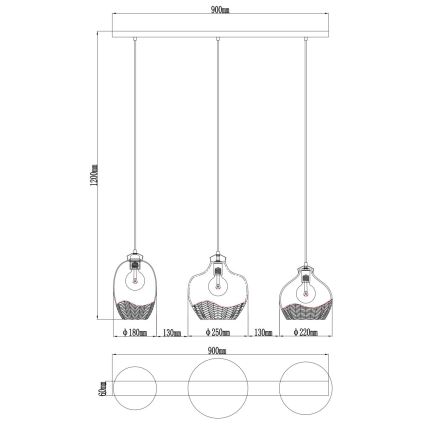 Globo - Lustră suspendată pe cablu 3xE27/60W/230V