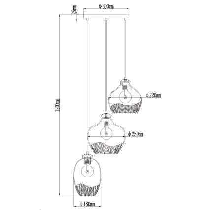 Globo - Lustră suspendată pe cablu 3xE27/60W/230V Ø 45 cm