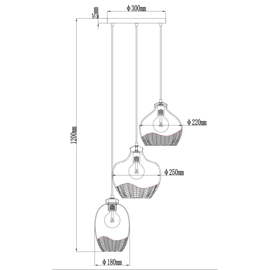 Globo - Lustră suspendată pe cablu 3xE27/60W/230V Ø 45 cm