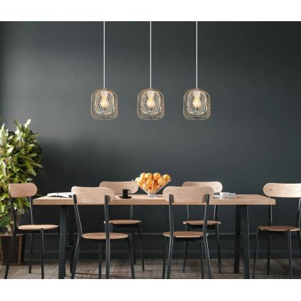 Globo - Lustră suspendată cu cablu, 3x E27/40W/230V, bej/alb