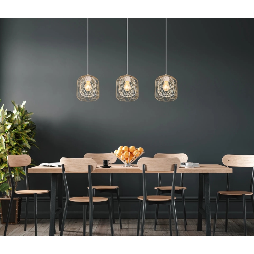 Globo - Lustră suspendată cu cablu, 3x E27/40W/230V, bej/alb