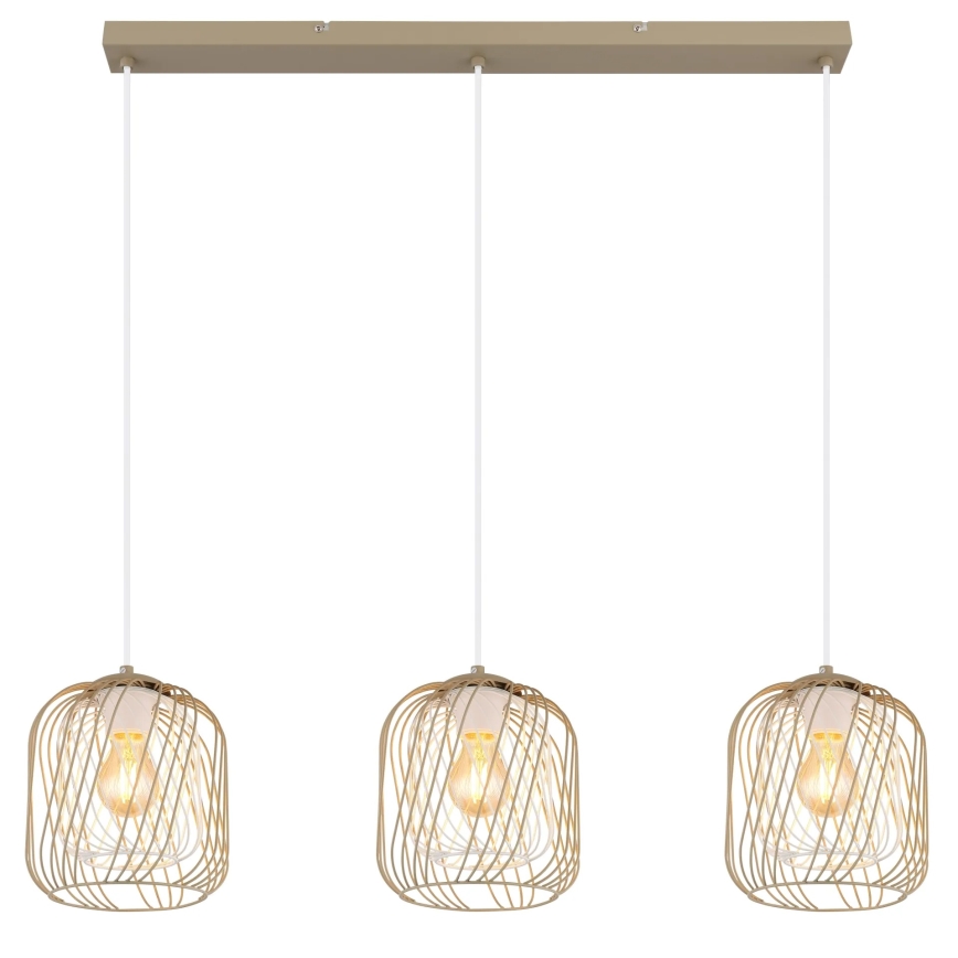 Globo - Lustră suspendată cu cablu, 3x E27/40W/230V, bej/alb