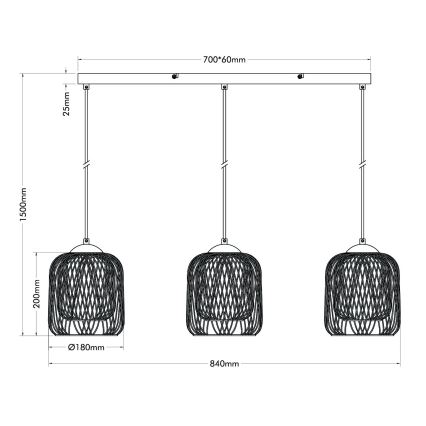 Globo - Lustră suspendată cu cablu, 3x E27/40W/230V, bej/alb