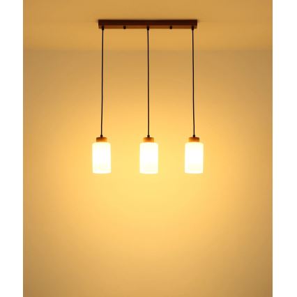 Globo - Lustră suspendată pe cablu 3xE27/60W/230V stejar/alb