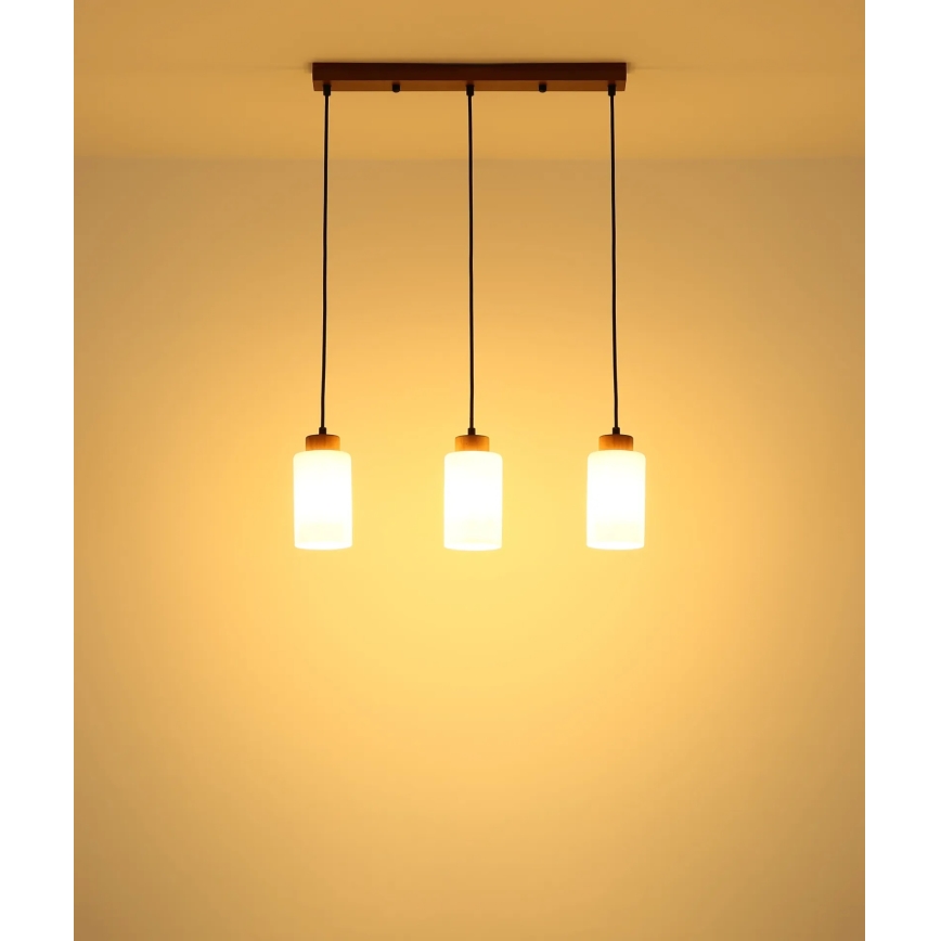Globo - Lustră suspendată pe cablu 3xE27/60W/230V stejar/alb