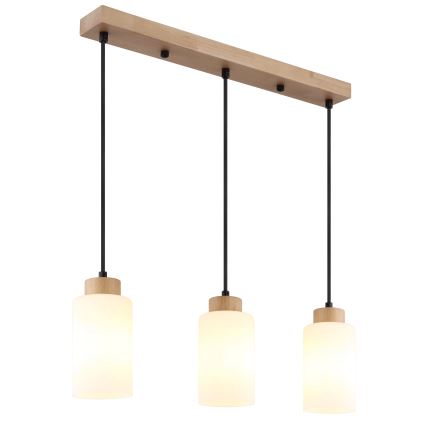 Globo - Lustră suspendată pe cablu 3xE27/60W/230V stejar/alb