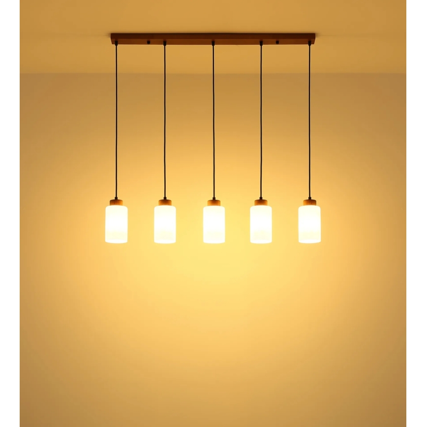 Globo - Lustră pe cablu 5xE27/60W/230V stejar/alb