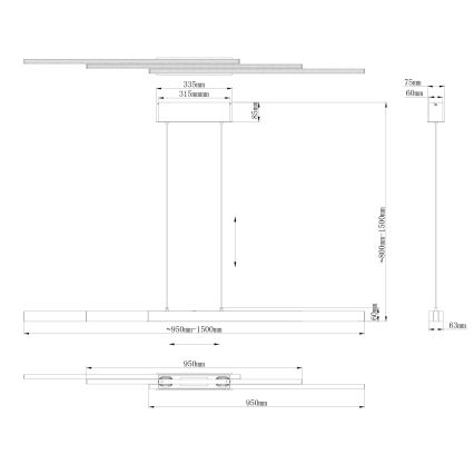 Globo - Lustră LED dimabilă cu control tactil, suspendată pe cablu, LED/39W/230V 2700/4000/6000K, gri