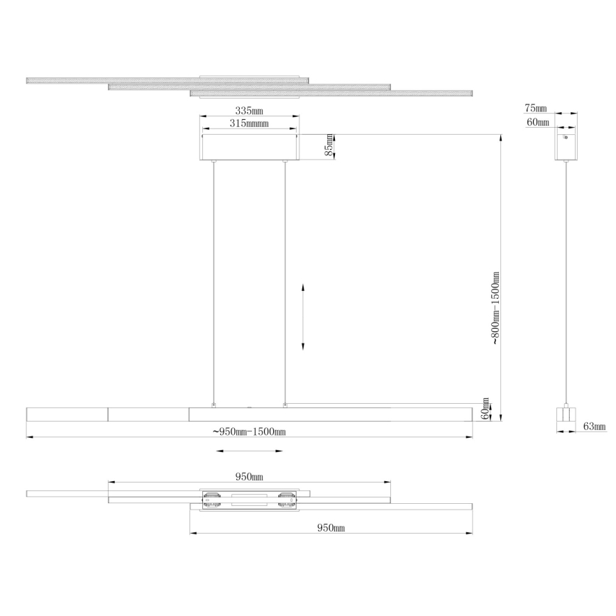Globo - Lustru LED dimabil cu control tactil pe cablu LED/39W/230V 2700/4000/6000K alamă