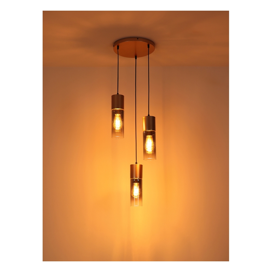 Globo - Lustră suspendată pe cablu, 3xE27/25W/230V, bronz, diam. 30 cm