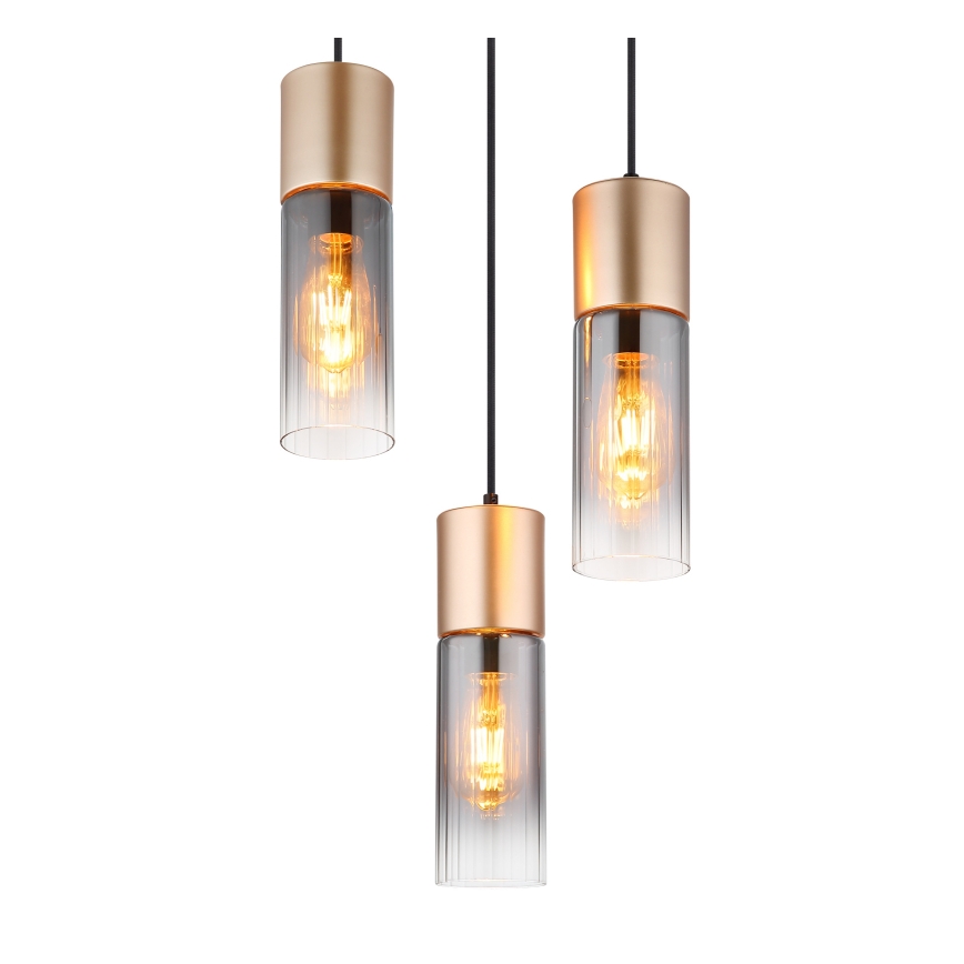 Globo - Lustră suspendată pe cablu, 3xE27/25W/230V, bronz, diam. 30 cm