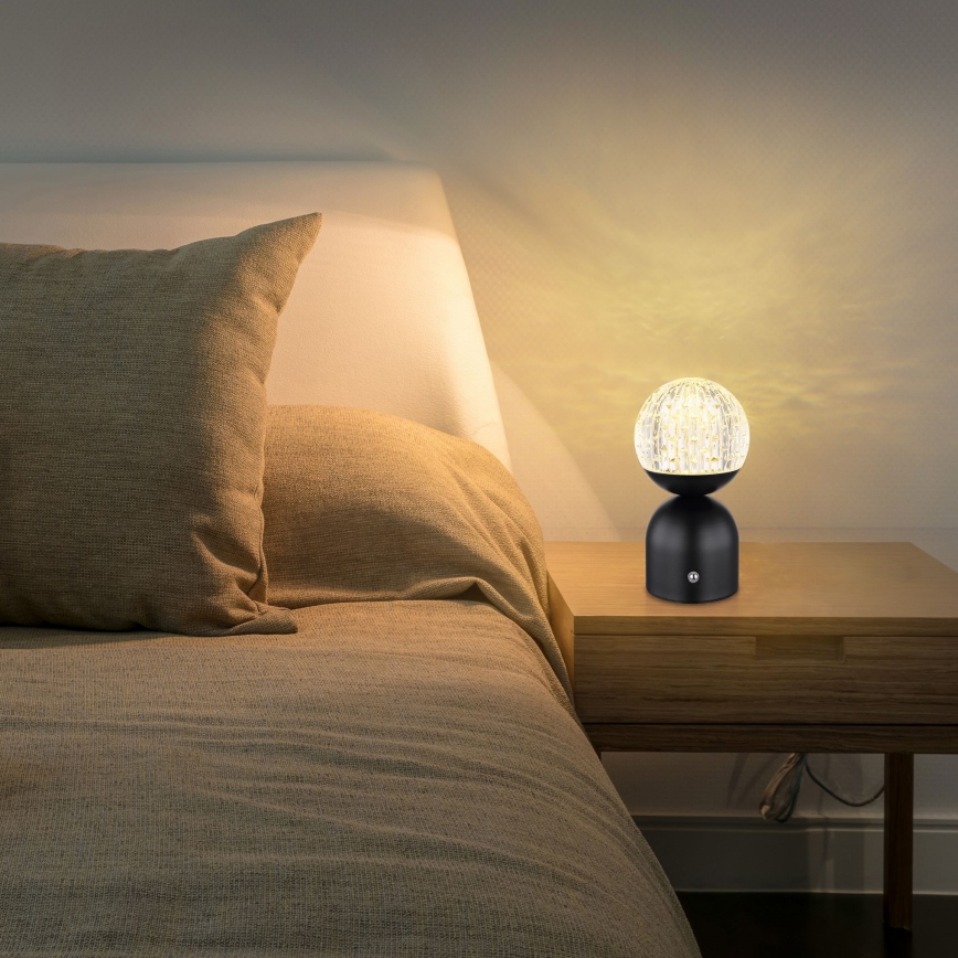 Globo - Lampă de birou LED tactilă reglabilă, LED/2,5W/3,7V, 2700/4000/6500K, 1800 mAh, USB, neagră