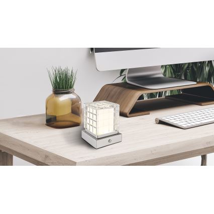 Globo - Lampă de birou LED tactilă reglabilă, LED/2,5W/3,7V 2700K/4000K/6500K 1800 mAh USB crom mat