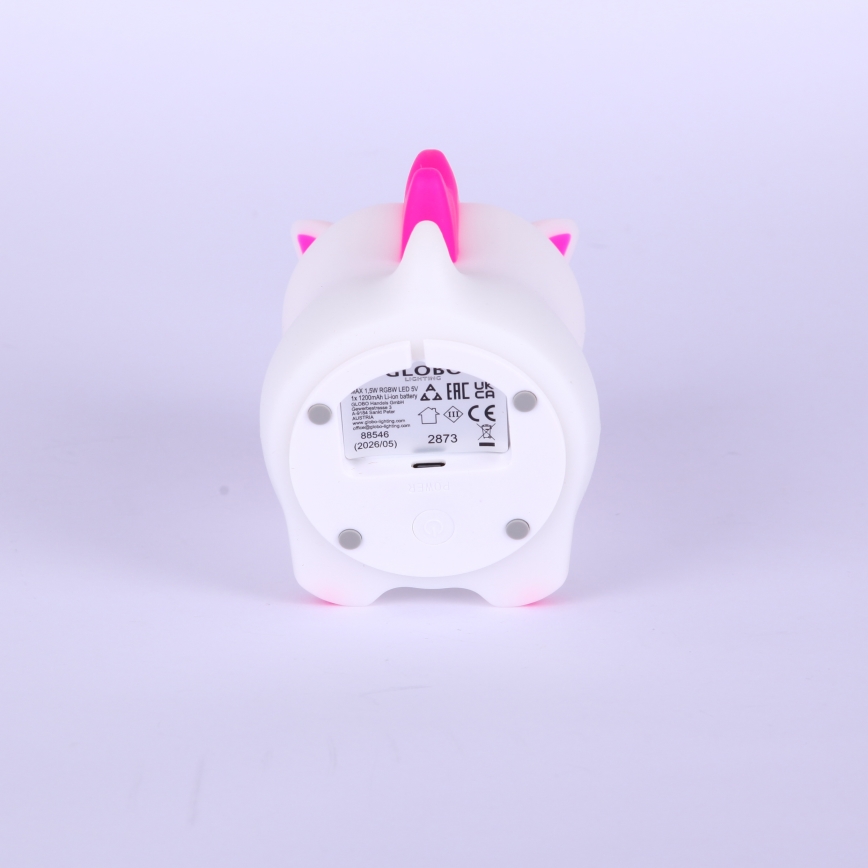 Globo - Lampă de veghe LED RGBW reîncărcabilă și reglabilă pentru copii, LED/1,5W/5V, 1200 mAh, unicorn