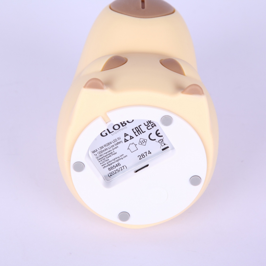 Globo - LED RGBW Lampă de veghe reglabilă, reîncărcabilă pentru copii LED/1,5W/5V 1200 mAh capibara