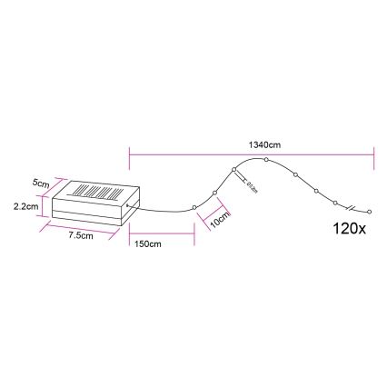 Globo - Ghirlandă solară cu LED, 120xLED, 3,2 V, IP44, 13,4 m, 600 mAh