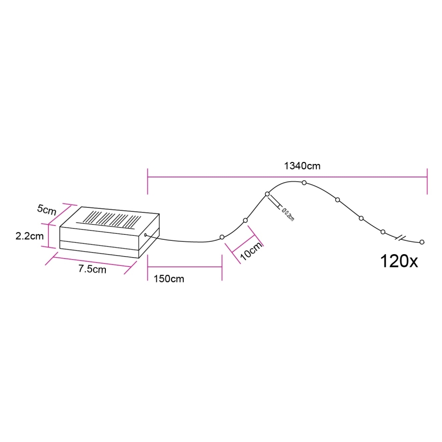 Globo - Ghirlandă solară cu LED, 120xLED, 3,2 V, IP44, 13,4 m, 600 mAh