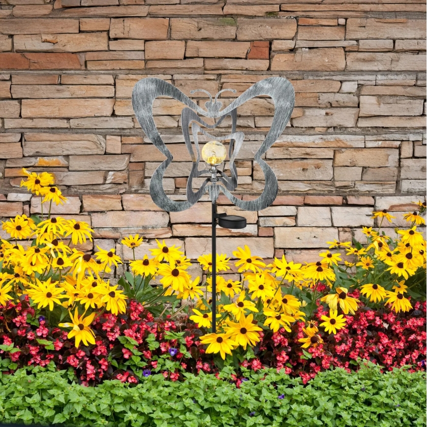 Globo - Lampă solară LED/3V, IP44, 300 mAh, fluture argintiu